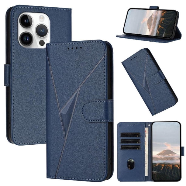 Funda Cartera Fibra de Carbono para iPhone 14 Pro Max con Soporte y Cierre Magnético Azul