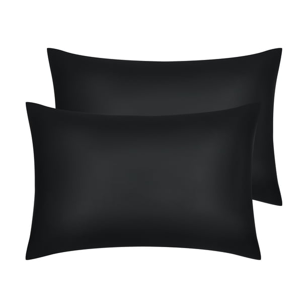 REGALWOVEN Juego de 2 Fundas de Almohada de Satén para Cabello y Piel, Fundas de Almohada Refrescantes, Regalo para Mujeres y Hombres Negro Queen