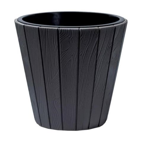 Auckland Outdoor - Macetero Cónico Textura Madera Gris Exterior Interior