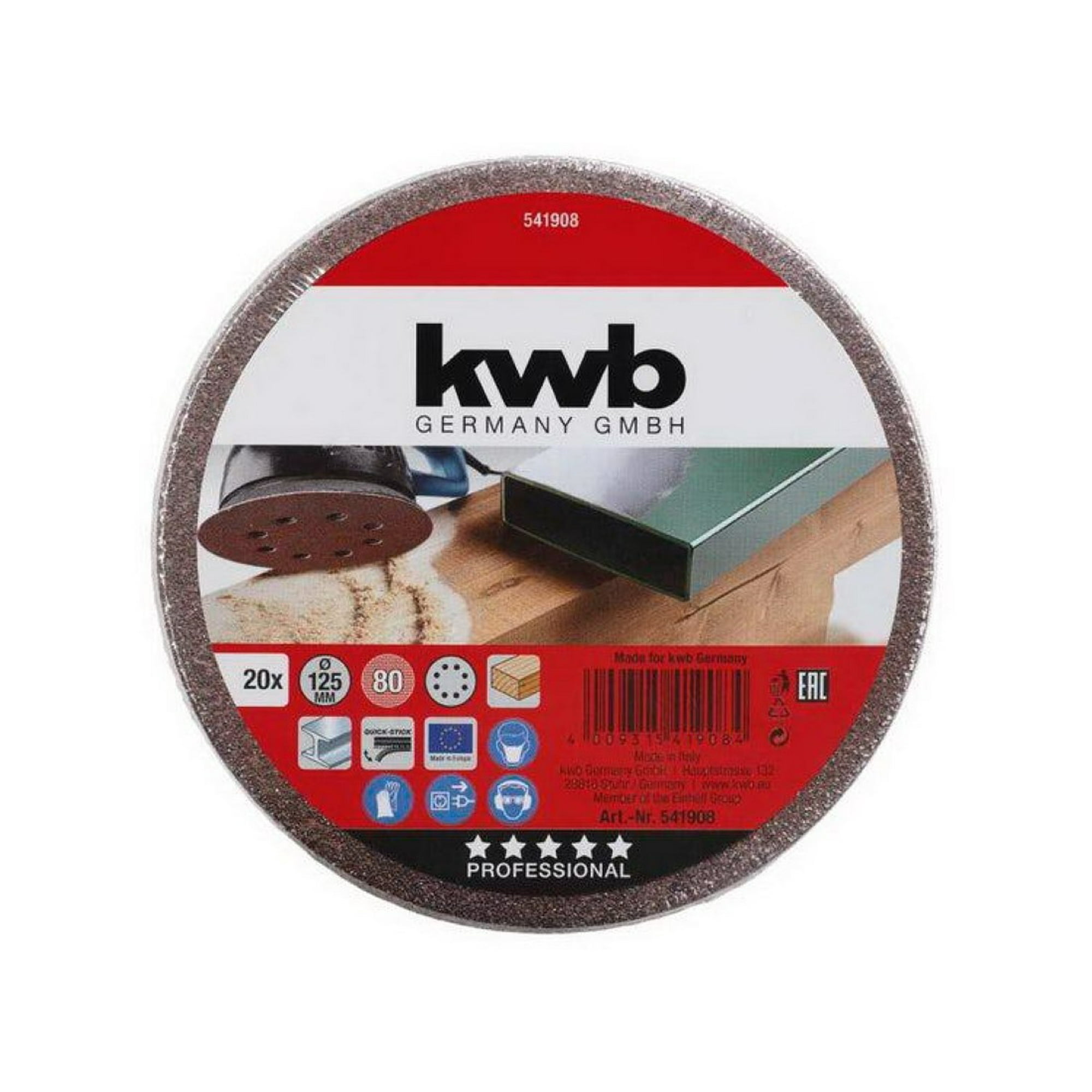 Kwb - Discos Lijas Velcro 8 Perforaciones 5" Grano 80 20un.