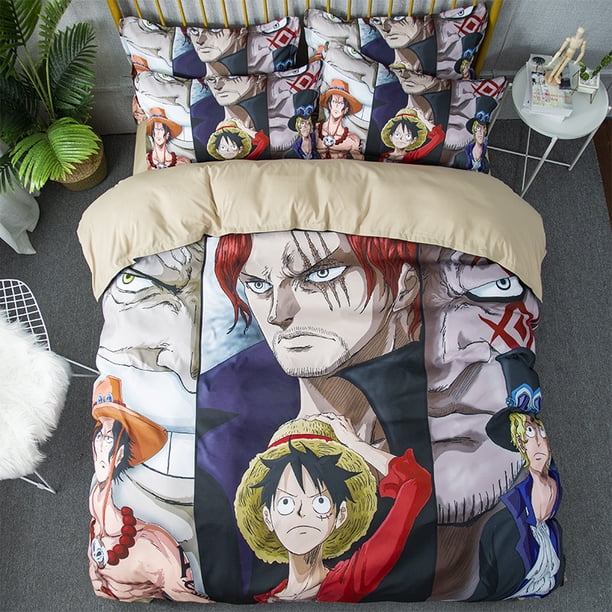 Japanese Anime Cartoon One Piece Bedding Set Luffy Duvet Cover Set Single Double Large Bedroom Bed Decoration Bed Sheets