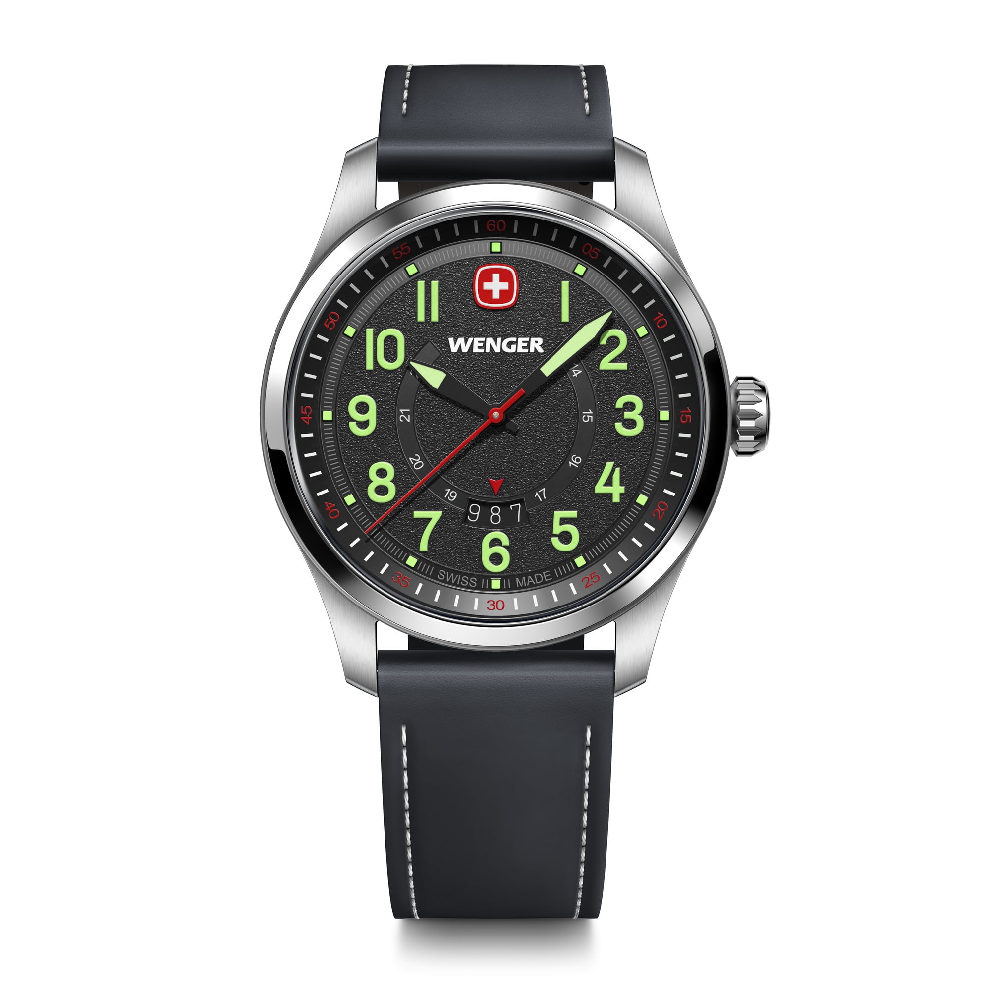 Reloj Terragraph 43 Mm Correa Cuero Negro Wenger