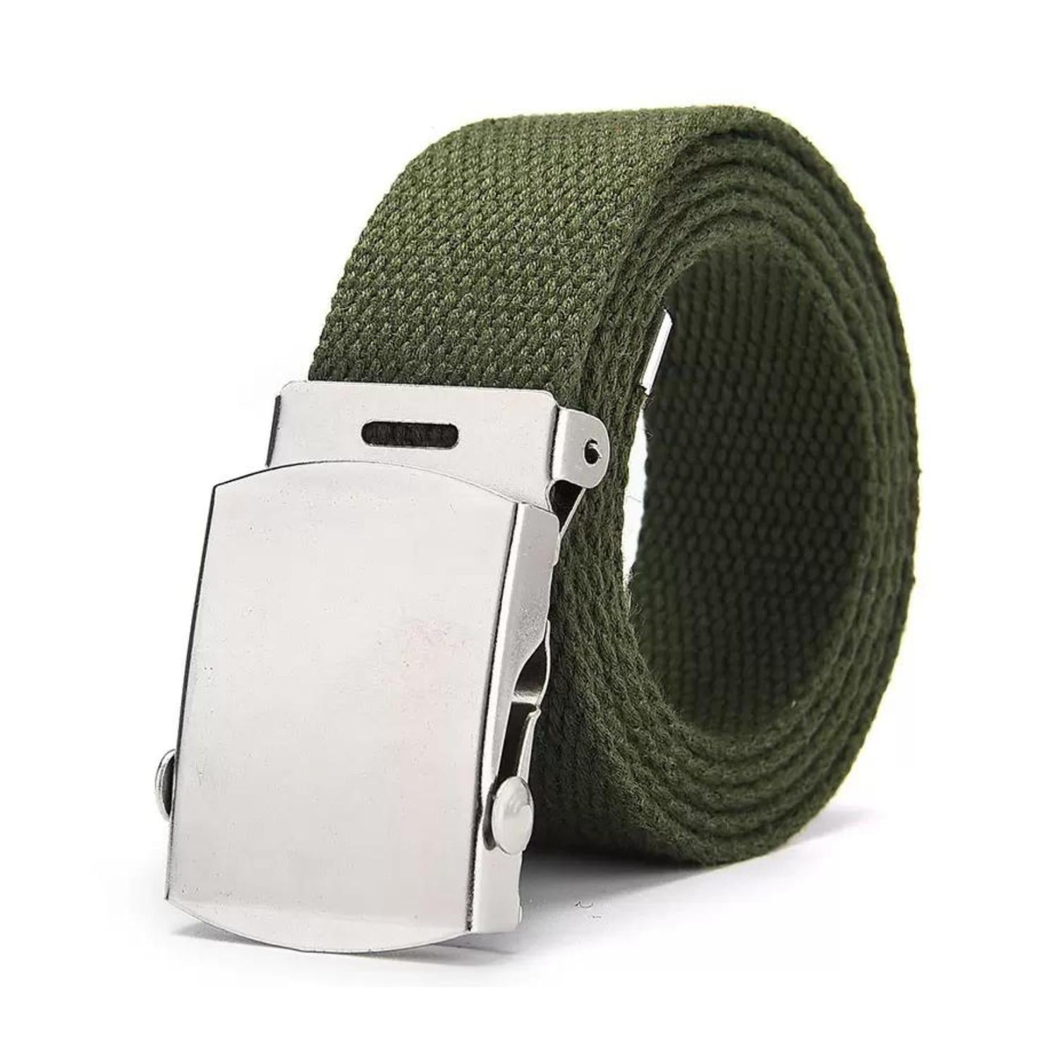 Ekoi - Cinturón Militar Lona Nailon Hebilla Metalizada Básico 110cm Verde Oscuro Talla Única