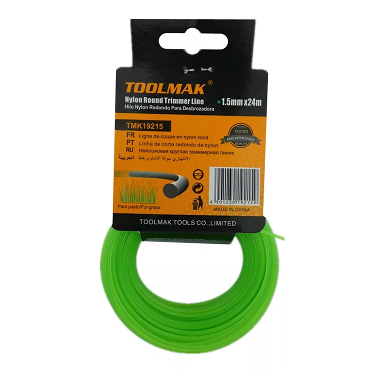 Toolmak - Hilo Nylon P/ Orilladora Para Pasto 1.5mm X 24 Mts