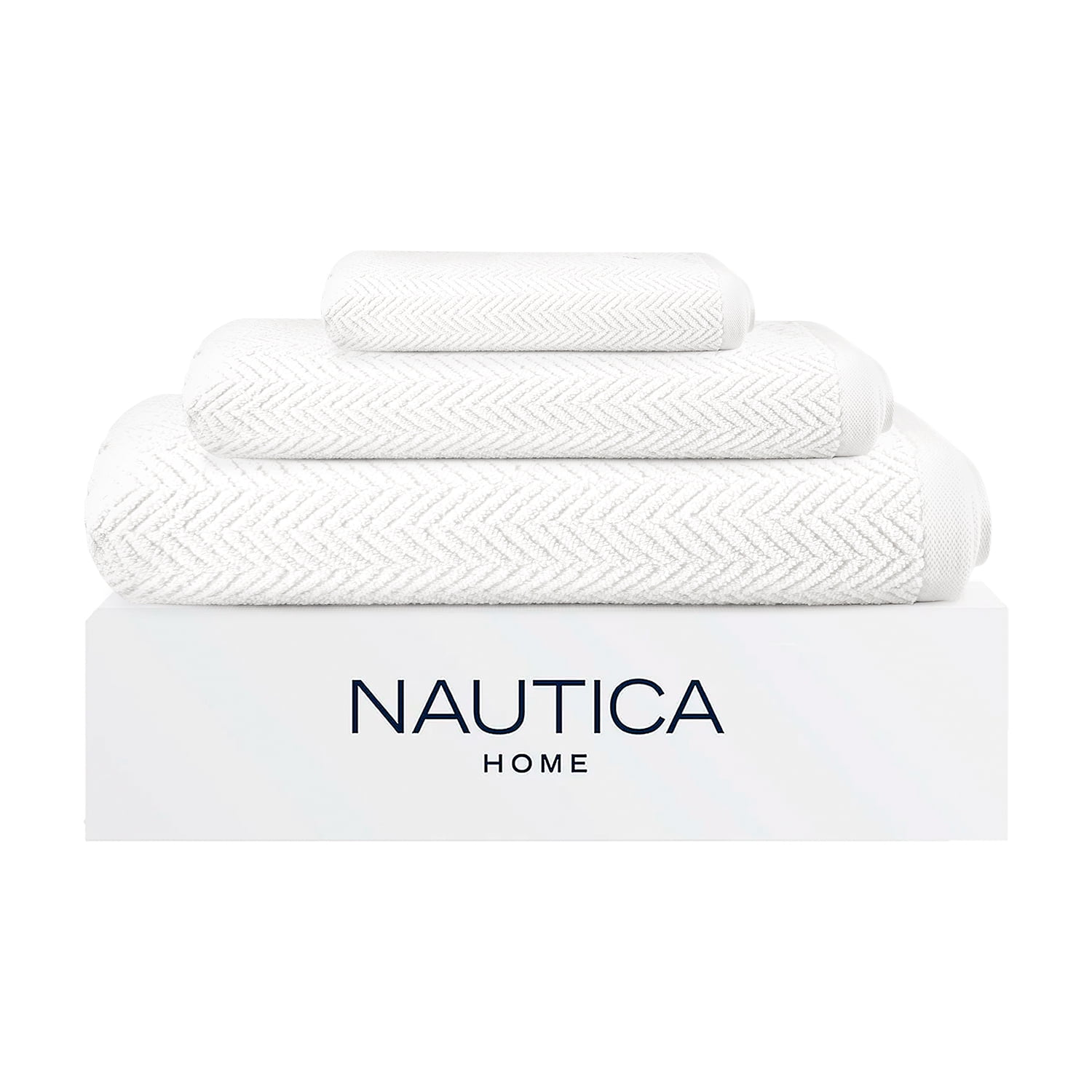 Set 3 Toallas Nautica Vis Cara+mano+cuerpo 100% Algodón Alta Calidad Blanco