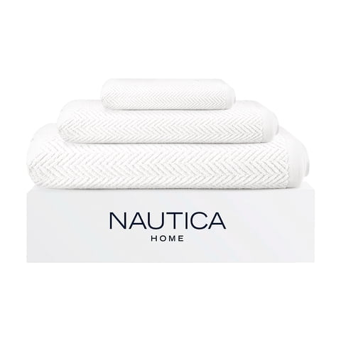 Set 3 Toallas Nautica Vis Cara+Mano+Cuerpo 100% Algodón Alta Calidad Blanco