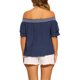 thumbnail image 3 of INSPIRE CHIC Blusas de Mujer con Hombros Descubiertos, Mangas con Volantes, Fruncidas, Verano, Playa, Bohemias, Casual, XS Azul Oscuro, 3 of 6