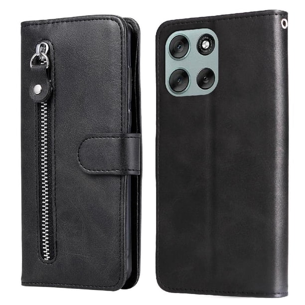 Funda tipo cartera para Motorola Moto G56 con bolsillo con cremallera y ranuras para tarjetas – Función de soporte Negro