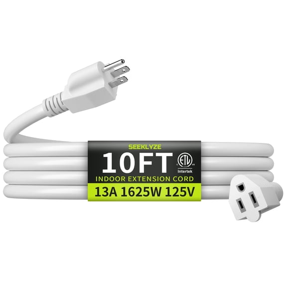 Cable de extensión Seeklyze 16/3, blanco, 3 m, 13 A, 125 V, 1625 W, con certificación ETL