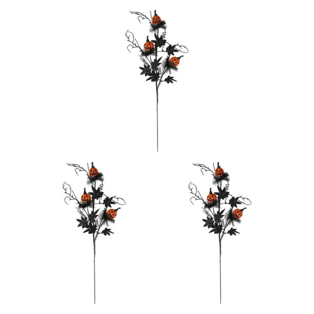 3 piezas de ramas de Halloween, ramas de flores artificiales, arreglo de jarrón negro, adornos, púas de hoja de arce para fiesta en casa, interior y e