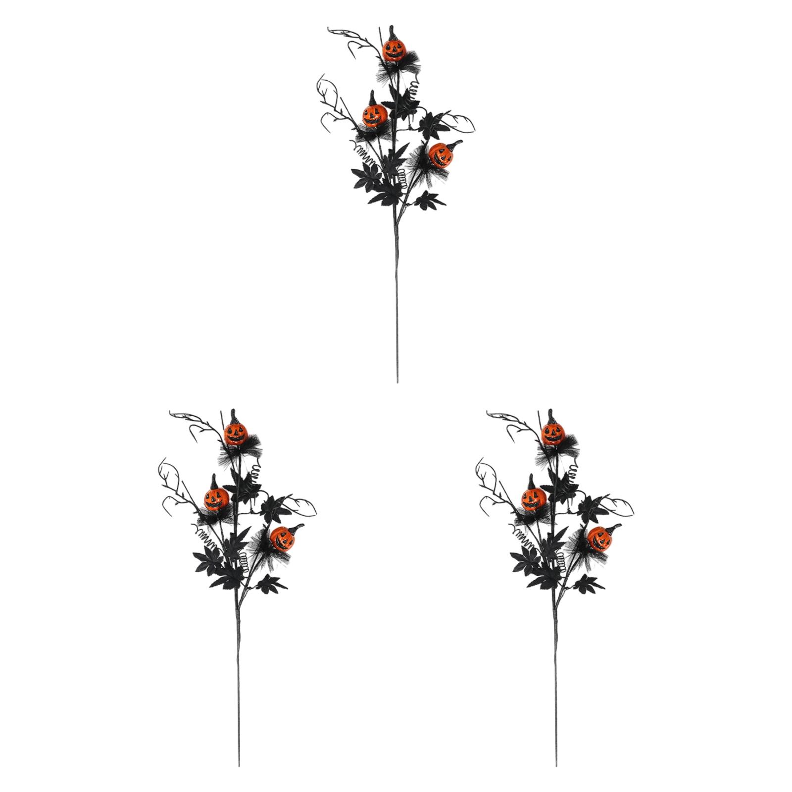 Magideal - 3 Piezas De Ramas De Halloween, Ramas De Flores Artificiales, Arreglo De Jarrón Negro, Adornos, Púas De Hoja De Arce Para Fiesta En Casa, Interior Y E