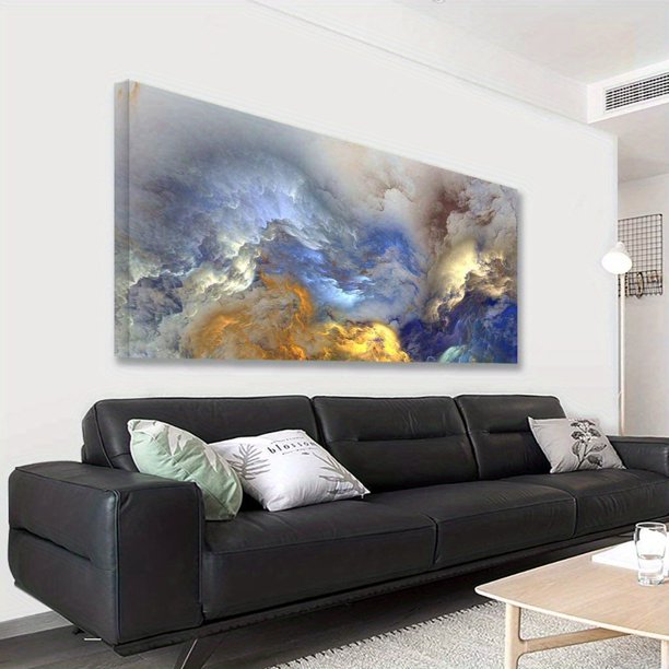 1pc, Colorful Blue And Gold Smoke Clounds Textured Abstract Canvas Wall Art Decor Modern Art Deco Home Decoration For Living Room Bedroom And Office No Frame
