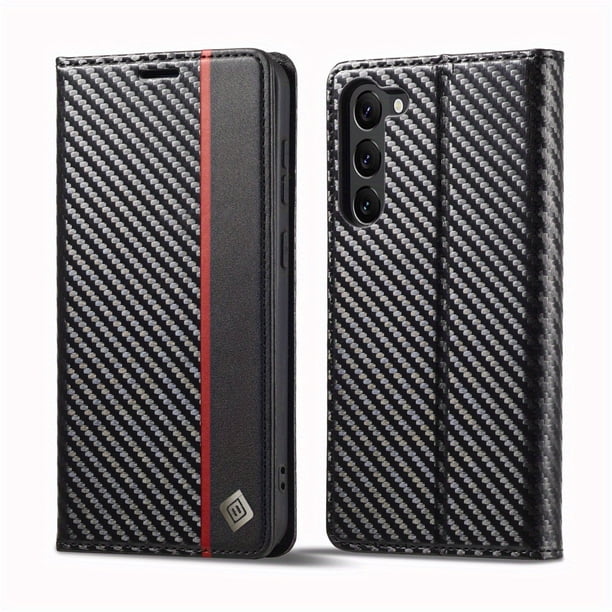 Premium Leather Wallet Case with Carbon Fiber Pattern for Samsung Galaxy S23 Ultra S22 S21 FE Ultra S20 FE S10 Plus A54 A53 A52 A52s A51