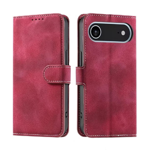 Funda Cartera para iPhone 17 Air Tapa con Ranuras, Soporte y Correa Rojo