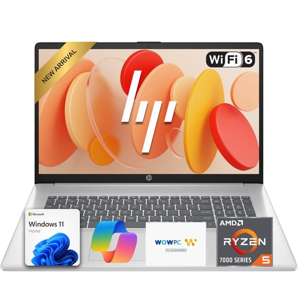 Ordenador portátil HP Ryzen 5 de 17,3 pulgadas, FHD, listo para IA, 8 GB de RAM, 256 GB, SSD, Win 11