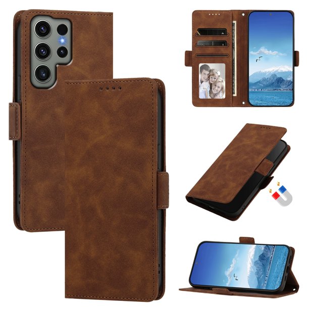 Funda Billetera Delgada para Samsung Galaxy S25 Edge con Ranuras y Soporte Marrón