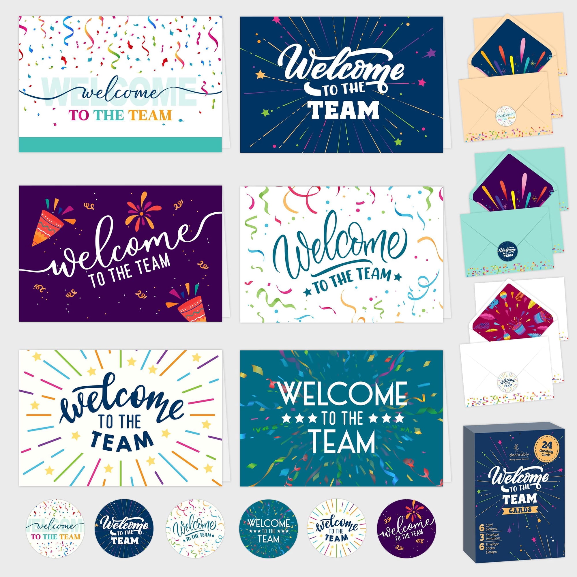 Decorably - Paquete De 24 Tarjetas Decorativas De Bienvenida Al Equipo Con Sobres Y Pegatinas