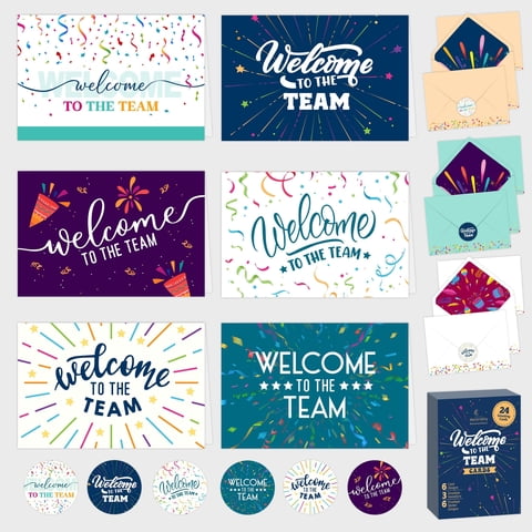 Decorably - Paquete De 24 Tarjetas Decorativas De Bienvenida Al Equipo Con Sobres Y Pegatinas