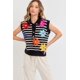 thumbnail image 2 of Camisa de Punto Acanalado sin Mangas con Estampado de Flores de Saronita, Parche a Rayas, Botones Al Frente, Color Negro/marfil (para Mujer), 2 of 4