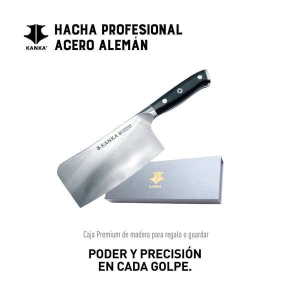 Cuchillo Hacha Kanka Profesional Acero Alemán Grabado Negro