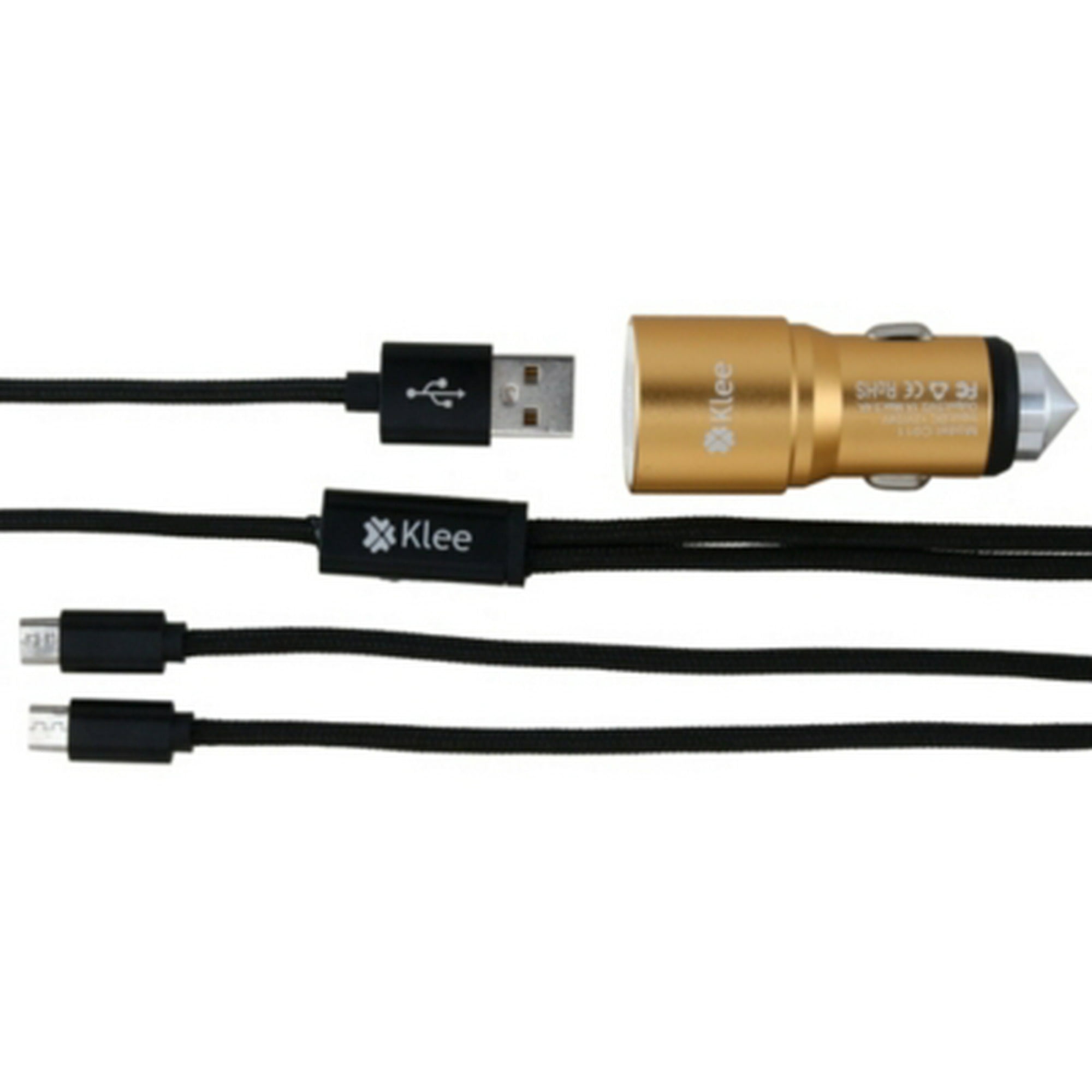 Klee - Cargador Auto Dual Usb Cable Usb Doble Micro