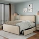 thumbnail image 1 of Modern Metal Bed Frame with Curved Upholstered Headboard and Footboard Bed with 4 Storage Drawers, Heavy Duty Metal Slats, Queen Size, Beige, 1 of 3