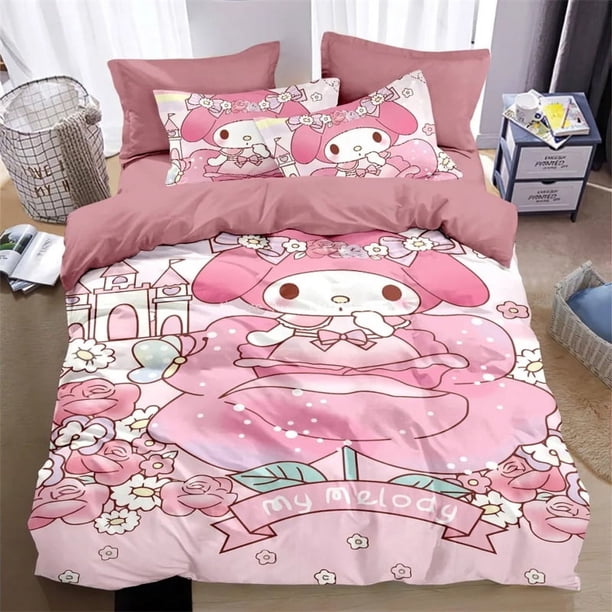 Duvet Cover My Melody Cartoon Anime Kawaii Kuromi Bedding Set Home Textile Fashion Quilt Cover Pillowcase Bed Set Girl Gift