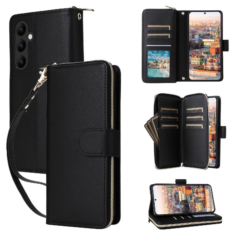 Foxdock - Funda Cartera Con Cremallera Y Correa Para Samsung Galaxy A24 4g Soporte Y Tarjetero Negro