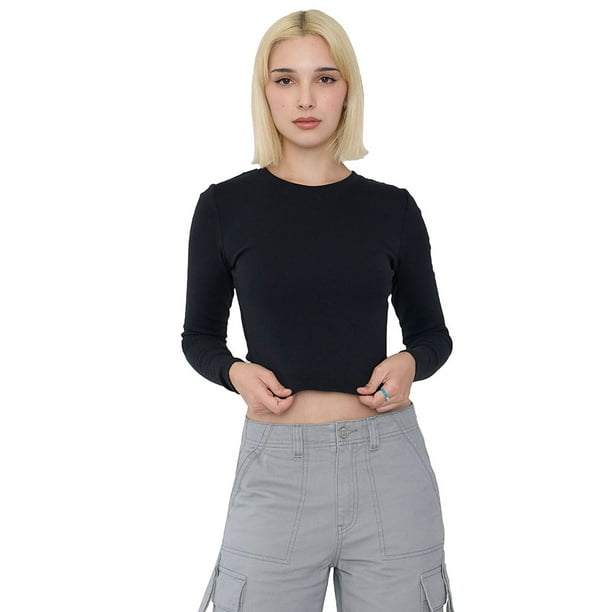 Polera Mujer Crop Manga Larga Negro Corona