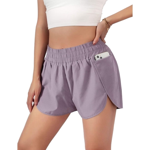 Pantalones cortos deportivos de secado rápido para mujer, con cintura elástica y bolsillos. Pantalones cortos deportivos de secado rápido para correr y entrenar, de doble capa, con bolsillo. Pantalone