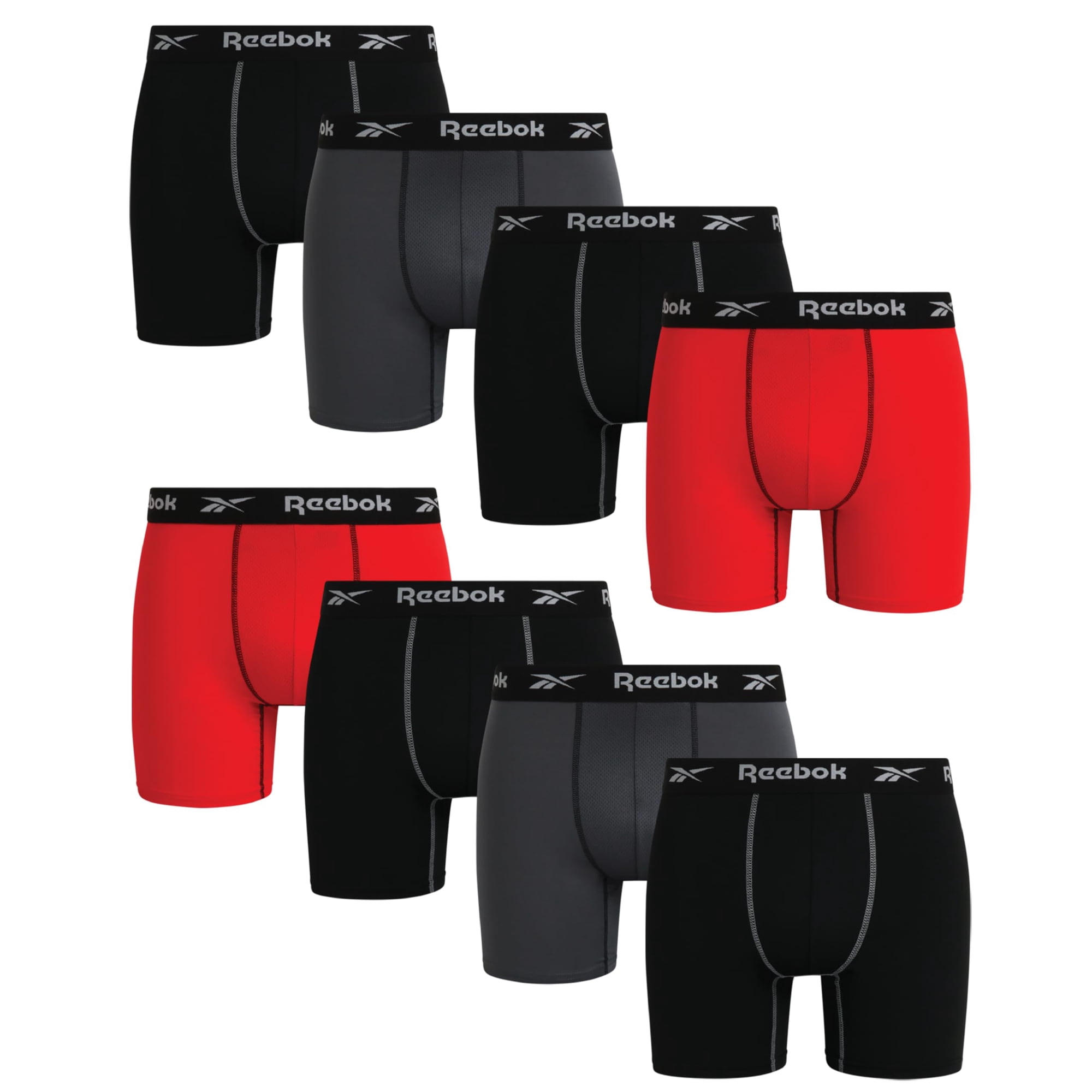 Calzoncillos Tipo Bóxer Reebok Stretch Performance Para Hombre, Paquete De 8, Negros, Talla M