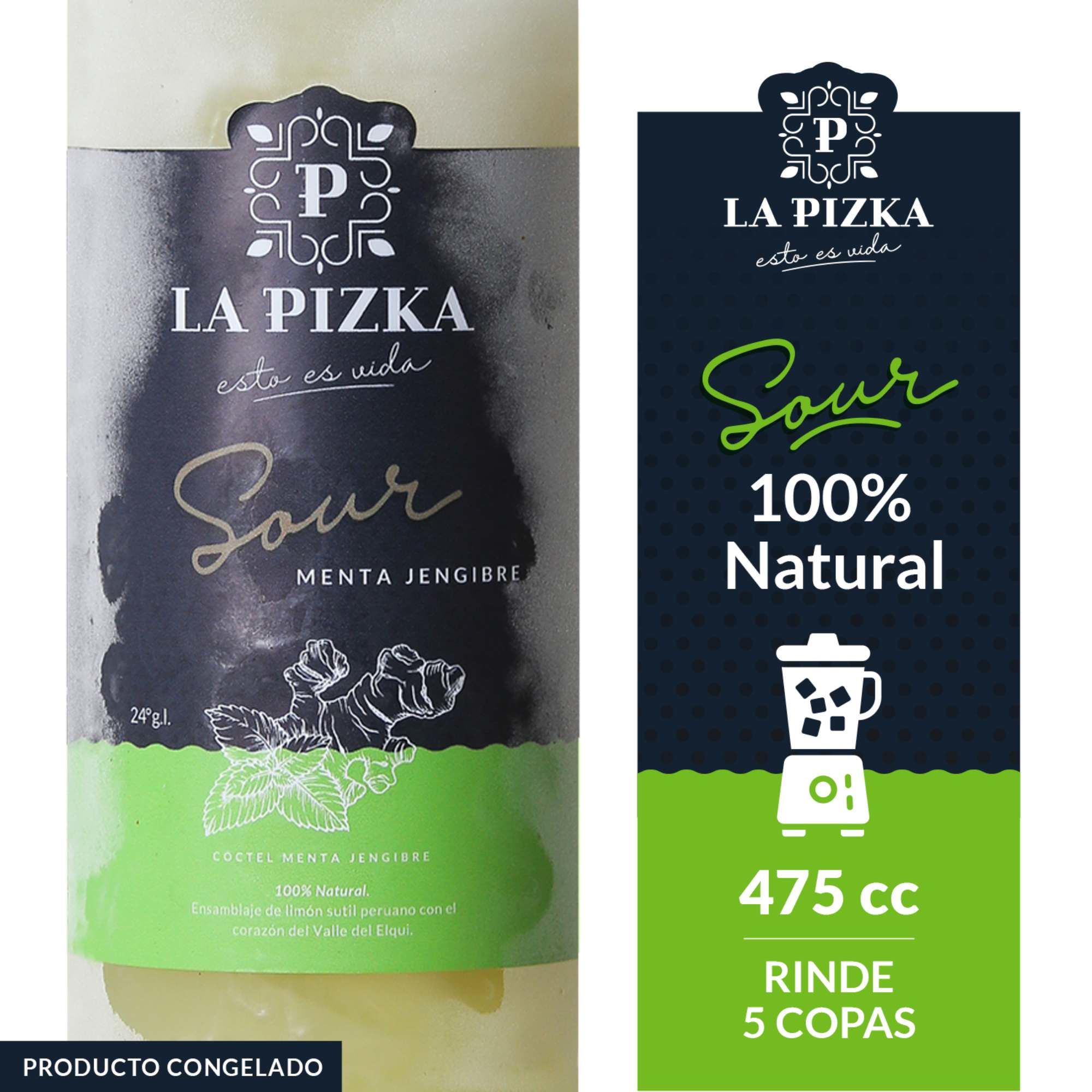 Cóctel Pisco Sour Menta Jengibre 19° Botella 475 ml La Pizka