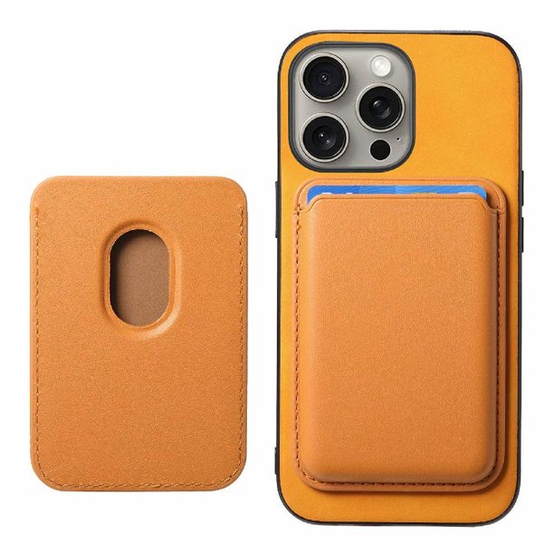 Funda de Cuero Magnética con Tarjetero para iPhone 15 Pro Cubierta Delgada Amarillo