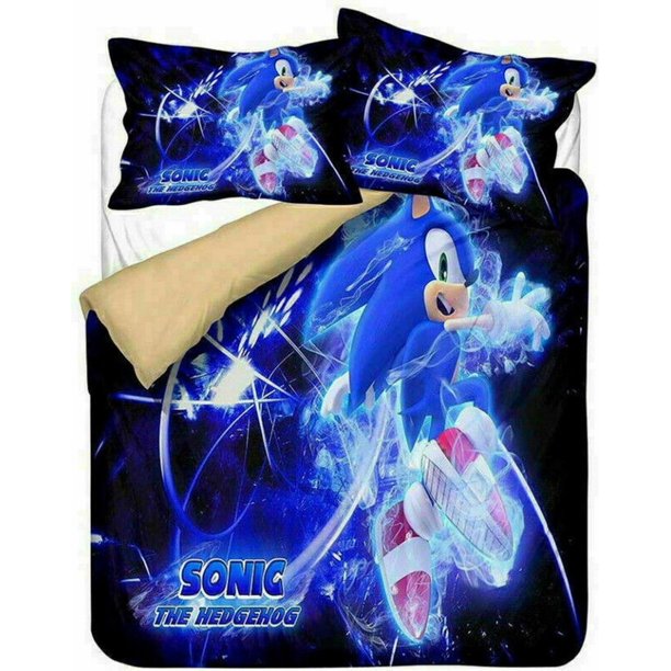Sonic The Hedgehog Cartoon Quilt Duvet Cover Set Pillowcase Children Soft3-Piece Bedding Set