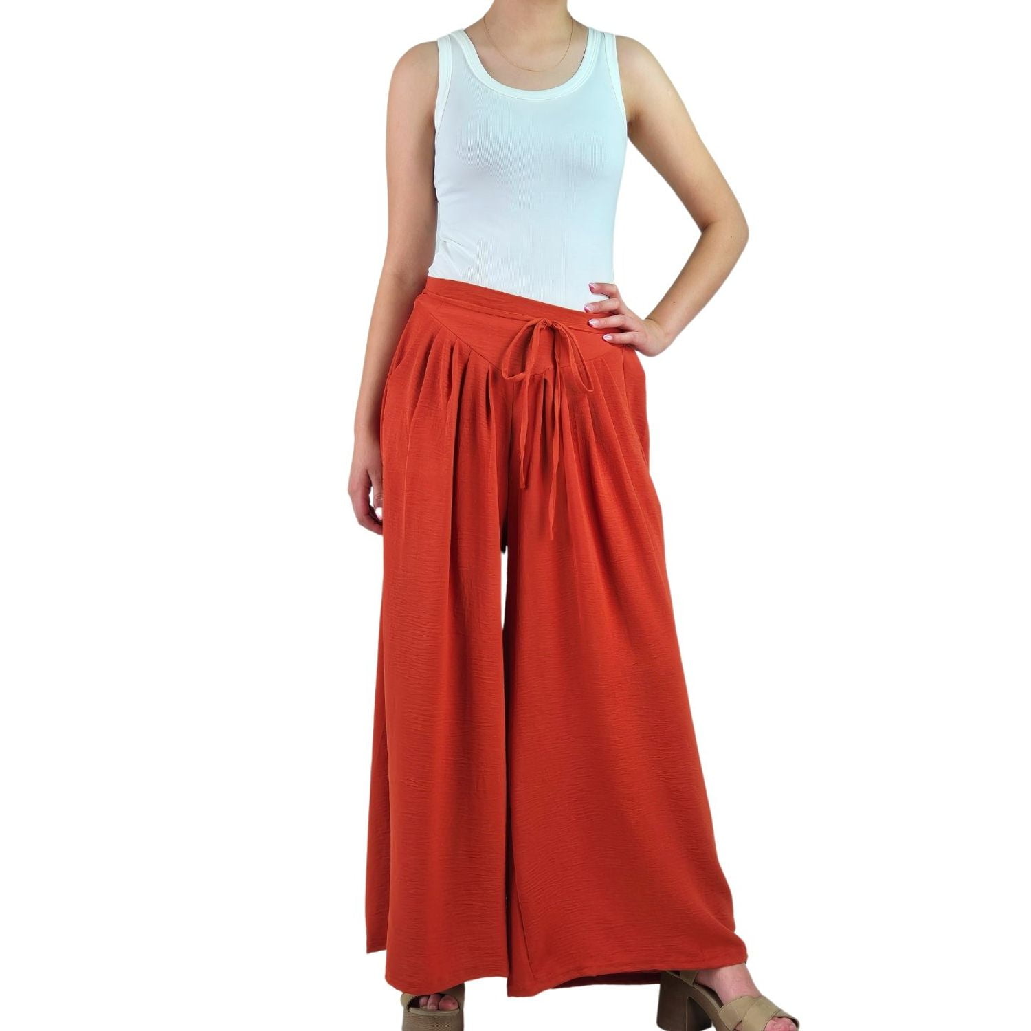 Likeshop - Pantalon Palazzo Algodon Mujer Tipo Lino Casual Playero 3001