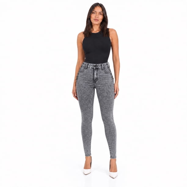 Jeans Mujer Skinny Gris Tiro Alto J9264