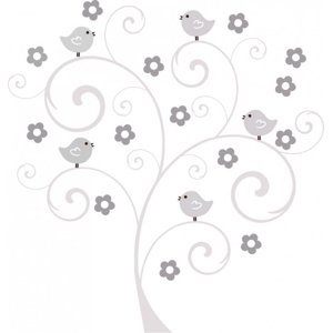Rienda Libre Graphics - Decomural Grey Bird Tree Flowers Ws-47723