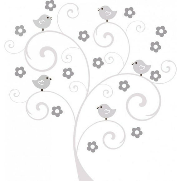 Decomural Grey Bird Tree Flowers WS-47723