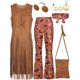 thumbnail image 1 of Disfraz hippie para mujer de los años 60 y 70, 7 piezas, con chaleco con flecos, bolso y pantalón, 1 of 3