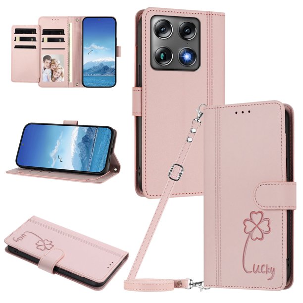 Funda Cartera Trébol para Motorola Signature 5G con Ranuras Tarjetas y Carga Inalámbrica Rosa