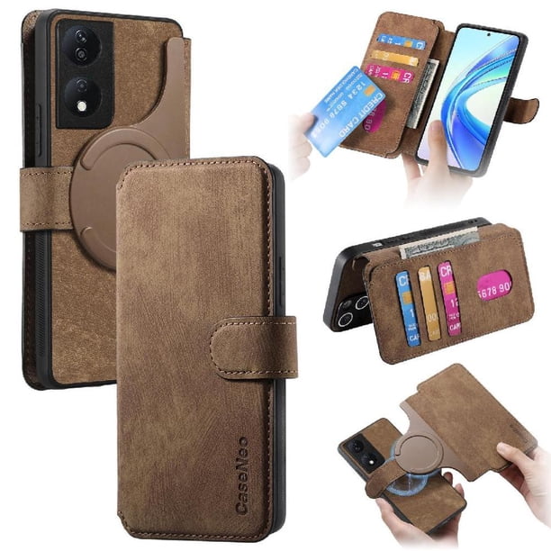 Funda Billetera Magnética para Honor X7B Soporte Tarjetas Desmontable Marrón