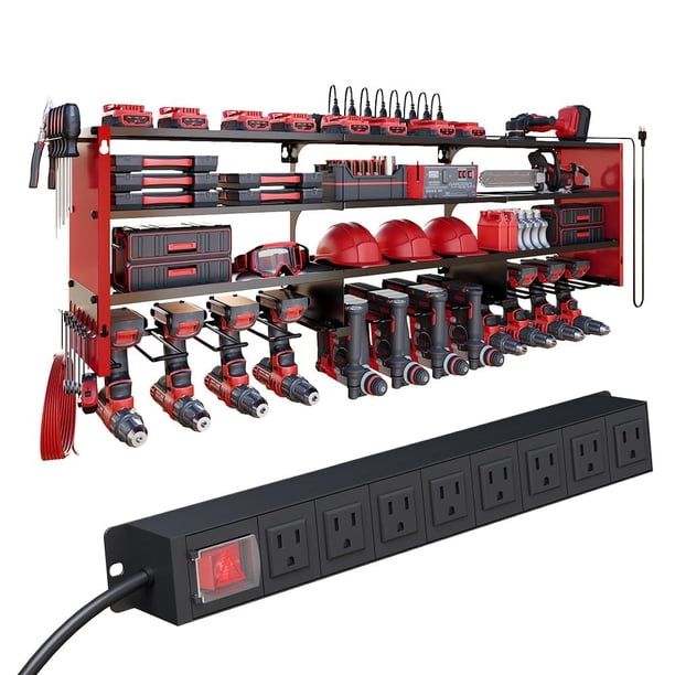 Organizador de herramientas eléctricas DIOOSN de 135 cm para montaje en pared con 8 tomas