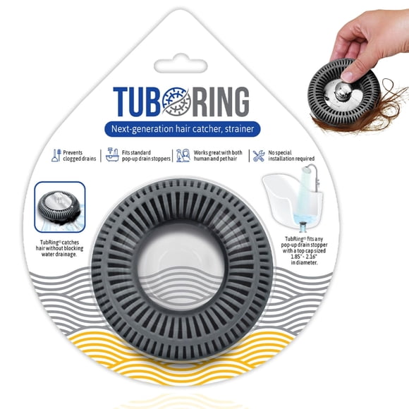 Protector y colador para desagüe pop-up TubRing para atrapar cabello