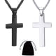 thumbnail image 1 of Collar con colgante de cruz (2 unidades), de acero inoxidable, sencillo y liso, con crucifijo y cadena cubana para mujeres, niñas y hombres (plata y negro)., 1 of 7