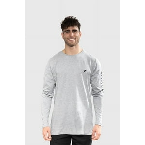 Polera Orgánica Manga Larga Vertical Logo Gris Melange Hombre Falcone