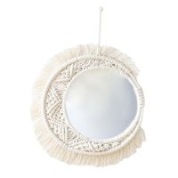 Magideal - Espejo Redondo Bohemio Con Flecos De Macramé, Espejo De Maquillaje Hecho A Mano, Espejo De Pared Colgante Para La Decoración De La Sala De Estar Del A