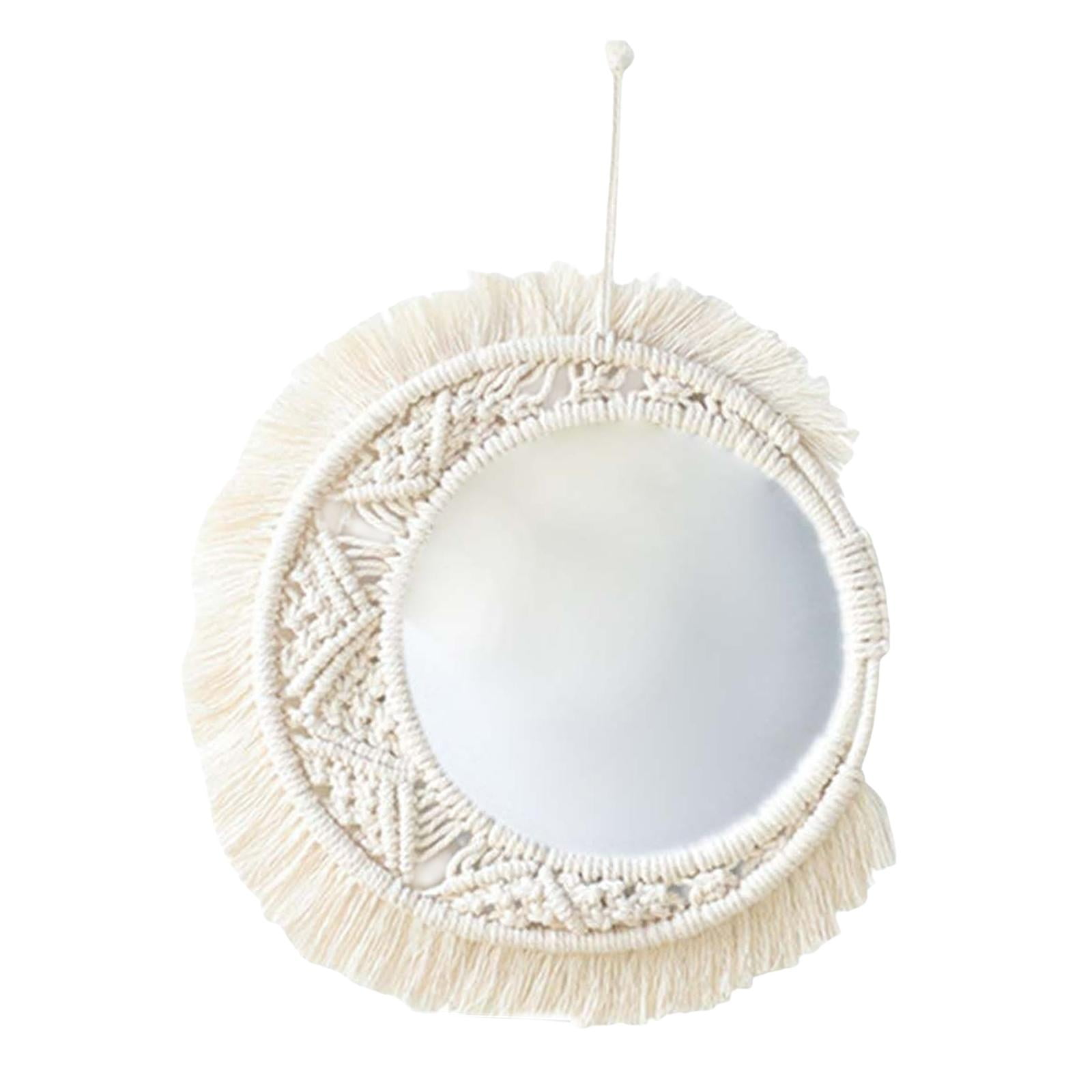 Magideal - Espejo Redondo Bohemio Con Flecos De Macramé, Espejo De Maquillaje Hecho A Mano, Espejo De Pared Colgante Para La Decoración De La Sala De Estar Del A