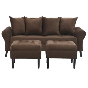 Bodevir - Sofa Lua 3C + 2 Pouf Felpa 20 Chocolate