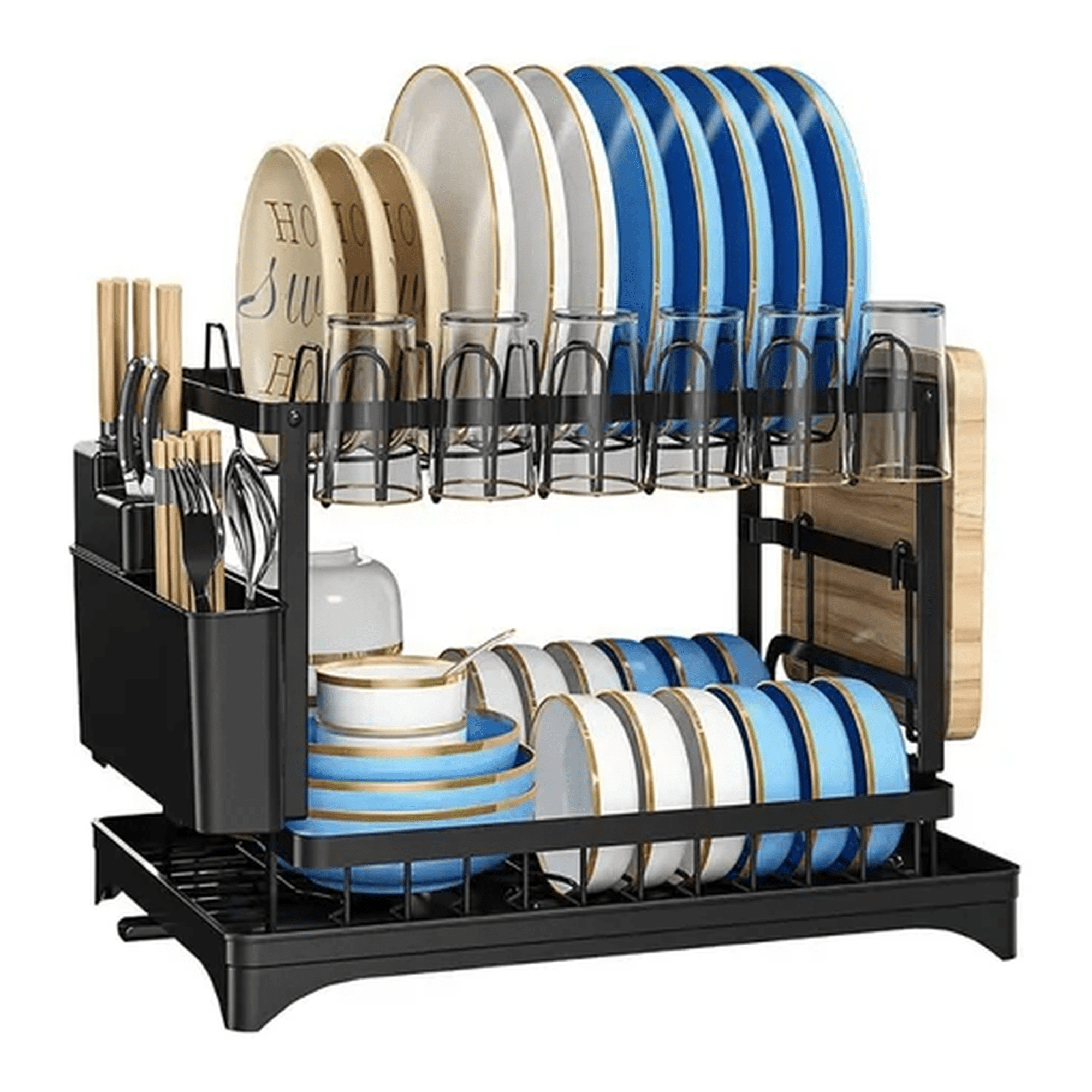 Genérico - Escurridor Loza 2 Niveles Acero Inoxidable Negro