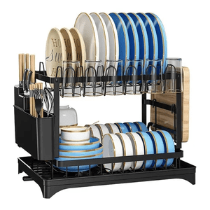 Genérico - Escurridor Loza 2 Niveles Acero Inoxidable Negro